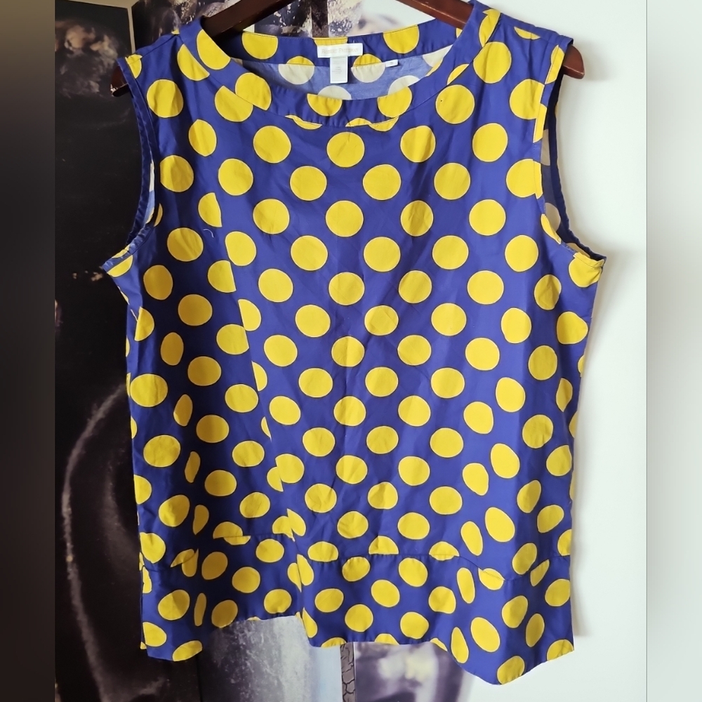 ROBERT FRIEDMAN Women's Yellow Polka Dot Sleeveless Boatneck Top Size‎ S